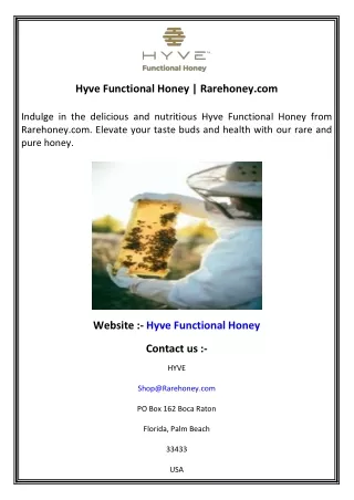 Hyve Functional Honey   Rarehoney.com