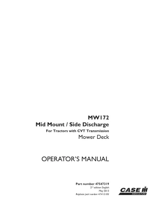 Case IH MW172 Mid Mount Side Discharge Mower Deck for Tractors with CVT Transmission Operator’s Manual Instant Download