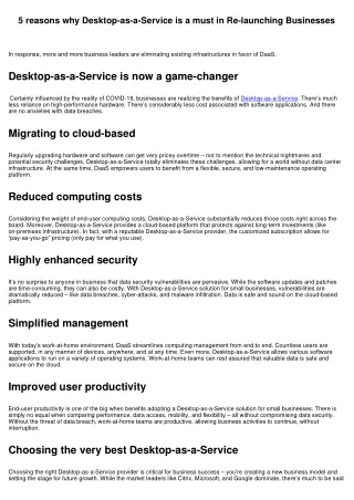 5 reasons why Desktop-as-a-Service is a must in Re-launching Businesses