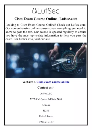 Cism Exam Course Online  Lufsec.com