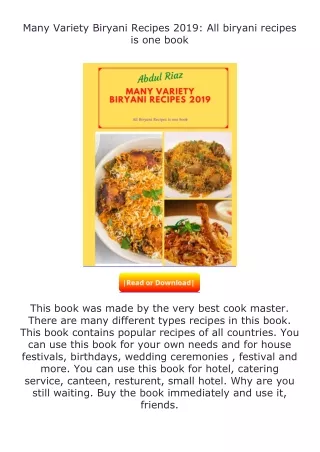 download⚡️ free (✔️pdf✔️) Many Variety Biryani Recipes 2019: All biryani re