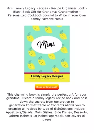 Pdf⚡(read✔online) Mimi Family Legacy Recipes - Recipe Organizer Book - Blan