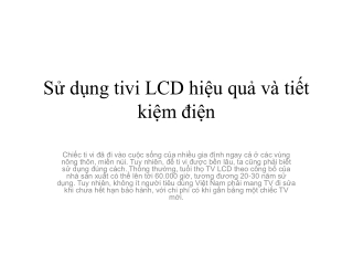 Sử dụng tivi LCD hiệu quả và tiết kiệm điện