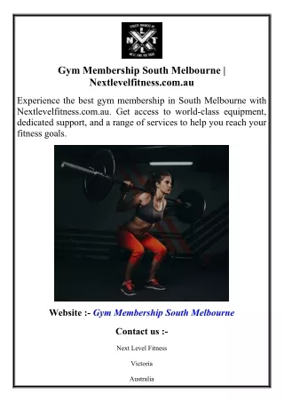 Gym Membership South Melbourne  Nextlevelfitness.com.au