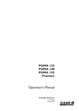 Case IH PUMA 125 PUMA 140 PUMA 155 Tractors Operator’s Manual Instant Download (Publication No.84147143)