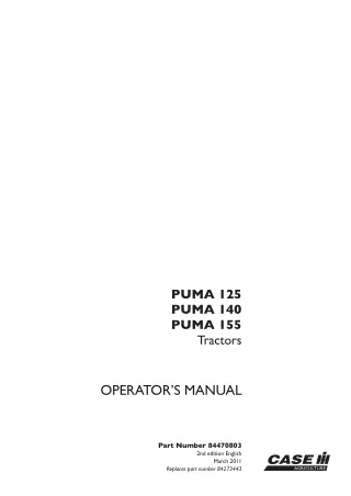 Case IH PUMA 125 PUMA 140 PUMA 155 Tractors Operator’s Manual Instant Download (Publication No.84470803)