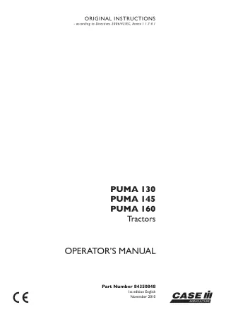 Case IH PUMA 130 PUMA 145 PUMA 160 Tractors Operator’s Manual Instant Download (Publication No.84350848)