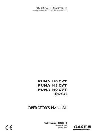 Case IH PUMA 130CVT PUMA 145CVT PUMA 160CVT Tractors Operator’s Manual Instant Download (Publication No.84479508)