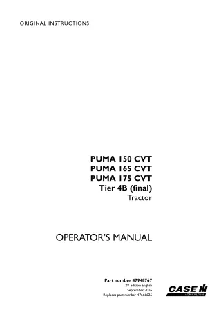 Case IH PUMA 150CVT PUMA 165CVT PUMA 175CVT Tier4B (final) Tractor Operator’s Manual Instant Download (Publication No.47