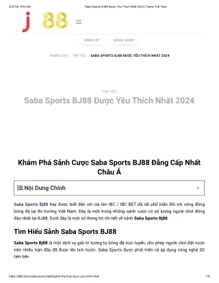 Saba Sports BJ88 Được Yêu Thích Nhất 2024