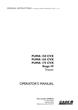 Case IH PUMA 150CVX PUMA 165CVX PUMA 175CVX Stage IV Tractor Operator’s Manual Instant Download (Publication No.47948733