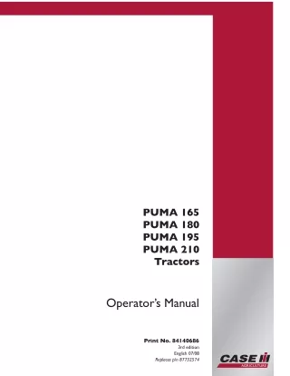 Case IH PUMA 165 PUMA 180 PUMA 195 PUMA 210 Tractors Operator’s Manual Instant Download (Publication No.84140686)