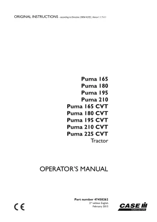 Case IH Puma 165 Puma 180 Puma 195 Puma210 Puma 165CVT Puma 180CVT Puma 195CVT Puma 210CVT Puma 225CVT Tractors Operator