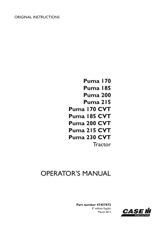 Case IH Puma 170 Puma 185 Puma 200 Puma 215 Puma 170CVT Puma 185CVT Puma 200CVT Puma 215CVT Puma 230CVT Tractors Operato