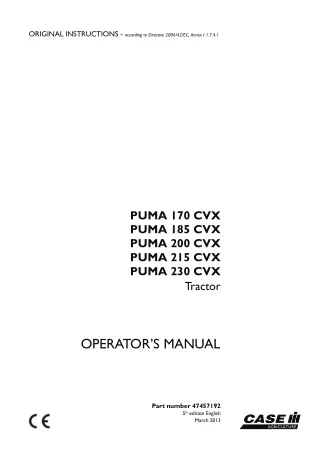 Case IH PUMA 170CVX PUMA 185CVX PUMA 200CVX PUMA 215CVX PUMA 230CVX Tractors Operator’s Manual Instant Download (Publica