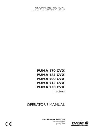 Case IH PUMA 170CVX PUMA 185CVX PUMA 200CVX PUMA 215CVX PUMA 230CVX Tractors Operator’s Manual Instant Download (Publica