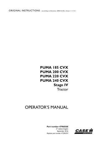 Case IH PUMA 185CVX PUMA 200CVX PUMA 220CVX PUMA 240CVX Stage IV Tractor Operator’s Manual Instant Download (Publication