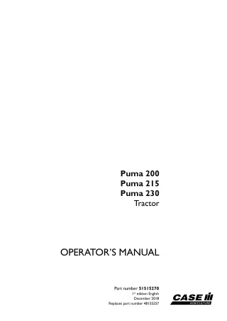 Case IH Puma 200 Puma 215 Puma 230 Tractor Operator’s Manual Instant Download (Publication No.51515270)