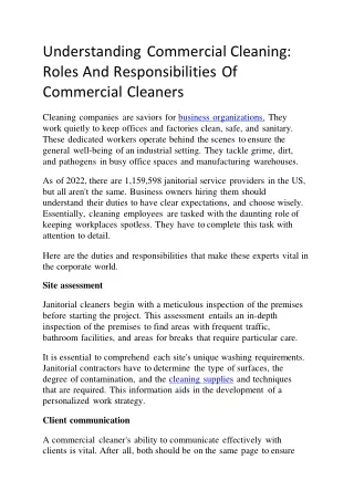 Understanding Commercial Cleaning: Roles And Responsibilities Of Commercial Clea