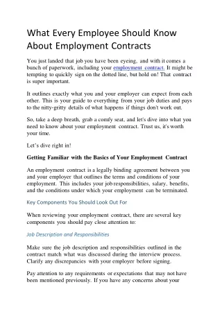 What Every Employee Should Know About Employment Contracts