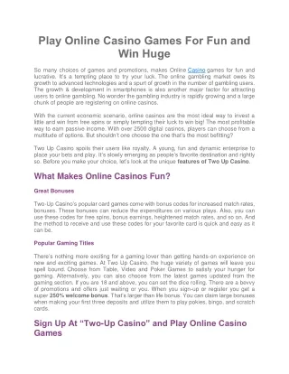 Play Online Casino Games For Fun and Win Huge