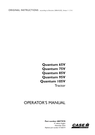 Case IH Quantum 65V Quantum 75V Quantum 85V Quantum 95V Quantum 105V Tractor Operator’s Manual Instant Download (Publica