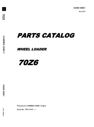 Kawasaki 70Z6 WHEEL LOADER Parts Catalogue Manual (Serial No. 70C7-0101 and up)