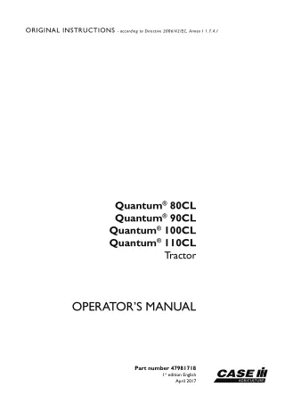 Case IH Quantum 80CL Quantum 90CL Quantum 100CL Quantum 110CL Tractor Operator’s Manual Instant Download (Publication No