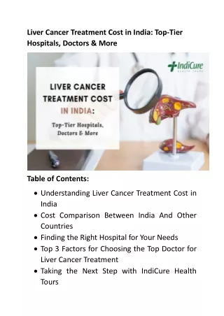 Liver Cancer Treatment Cost in India Top-Tier Hospitals, Doctors & More