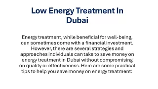 Low Energy Treatment In Dubai