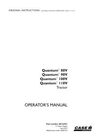 Case IH Quantum 80V Quantum 90V Quantum 100V Quantum 110V Tractor Operator’s Manual Instant Download (Publication No.481