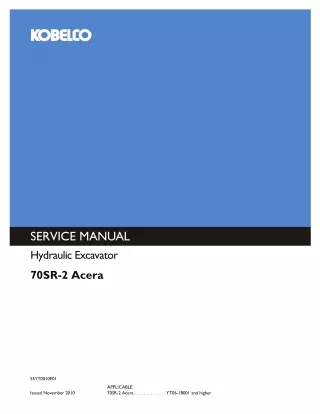 KOBELCO 70SR-2 Acera Hydraulic Excavator Service Repair Manual