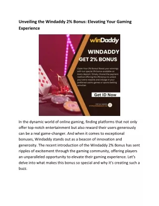 Unveiling the Windaddy 2% Bonus: Elevating Your Gaming Experience