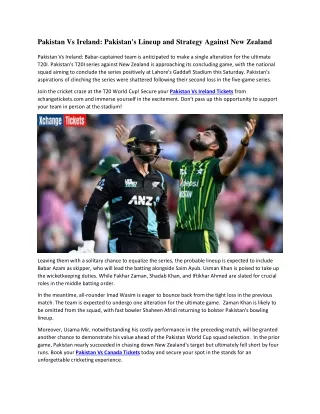 Pakistan Vs Ireland Pakistan's Lineup and Strategy Against New Zealand before T20 World Cup