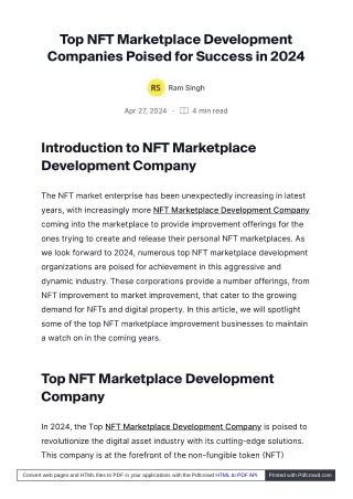 Top NFT Marketplace Development Company Poised for Success in 2024