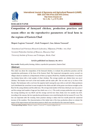 Composition of farmyard chicken, production practices and season effect