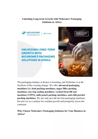 Unlocking Long-term Growth with Nichrome's Packaging Solutions in Africa