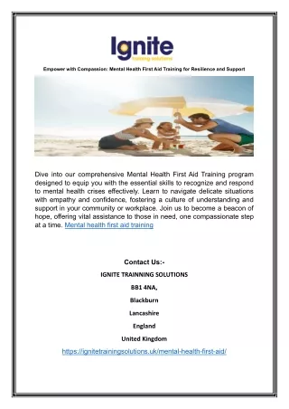 Empower with Compassion: Mental Health First Aid Training for Resilience and Sup