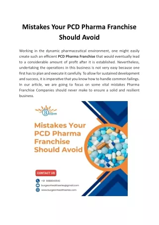 Mistakes Your PCD Pharma Franchise Should Avoid