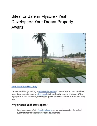 Sites for Sale in Mysore - Yesh Developers_ Your Dream Property Awaits