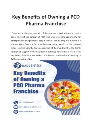 Key Benefits of Owning a PCD Pharma Franchise