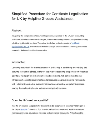 Simplified Procedure for Certificate Legalization for UK by Helpline Group's Assistance
