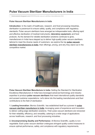 Pulse Vacuum Sterilizer Manufacturers in India.