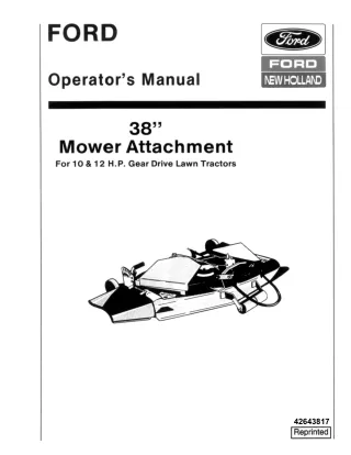 Ford New Holland 38 Mower Attachment for 10 & 12 HP Gear Drive Lawn Tractors Operator’s Manual Instant Download (Publica