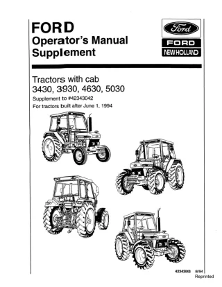 Ford New Holland 3430 3930 4630 5030 Tractors Supplement Operator’s Manual Instant Download (Publication No.42343043)