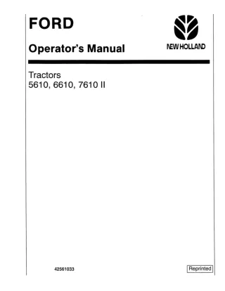 Ford New Holland 5610 6610 7610 II Tractors Operator’s Manual Instant Download (Publication No.42561033)