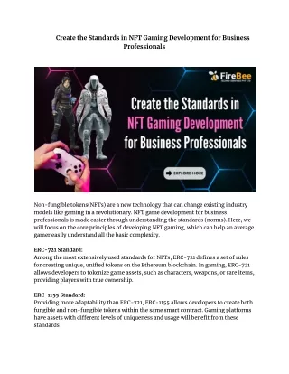 Create the Standards in NFT Gaming Development for Business Professionals