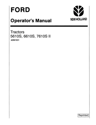 Ford New Holland 5610S 6610S 7610S II Tractors Operator’s Manual Instant Download (Publication No.42561031)