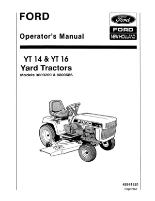 Ford New Holland YT14 & YT16 Yard Tractors Operator’s Manual Instant Download (Publication No.42641620)