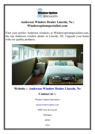 Andersen Window Dealer Lincoln, Ne    Windowoptionspecialists.com